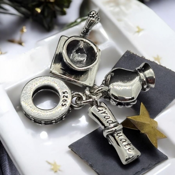 Graduation Charm Flowers Diploma S925 Sterling Silver Bracelet Graduate Gift NEW - Picture 9 of 9